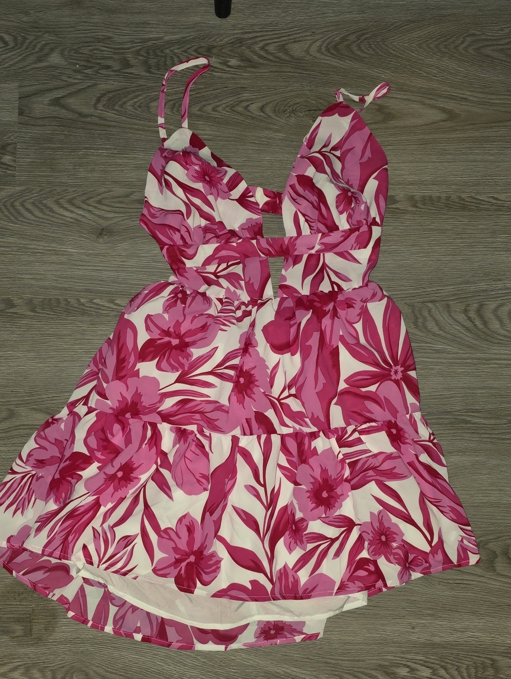 141 - SHEIN White & Pink Floral Cutout Mini Dress with Adjustable Straps